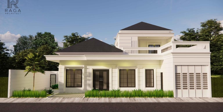 Desain eksterior rumah modern minimalis karya Raga Architect untuk klien Mr. Rafif di Depok