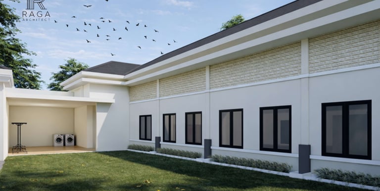 Area taman rumah hunian Mr. Rico di Lampung, rancangan Raga Architect, menampilkan kombinasi tanaman