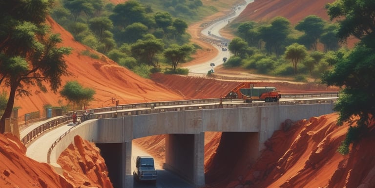 A blueprint of a civil engineering project on a desk.