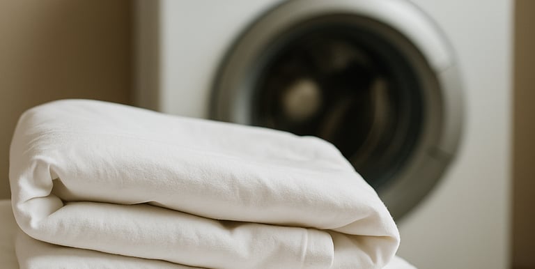 a stack of white linens sitting on top of a table