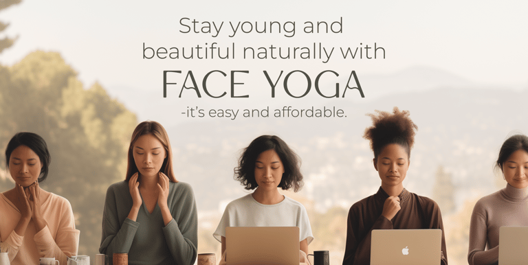 Face yoga for youthful appearance, natural facial exercises, weekly online sessions for skin health