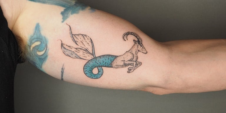 Color Dotwork Handpoke Tattoo