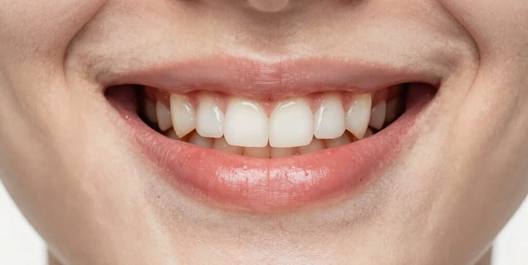 Close-up of a person smiling confidently with natural-looking teeth.