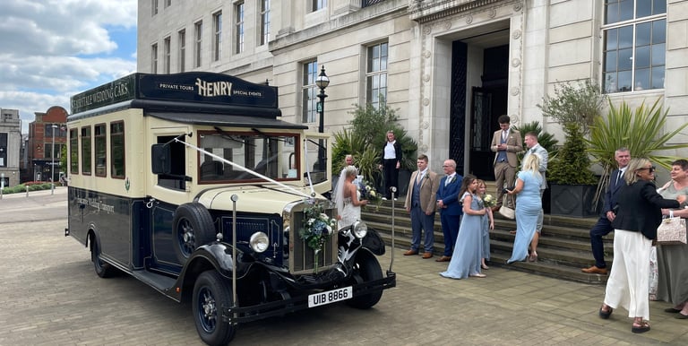 Henry vintage wedding bus from Fairytale Wedding Car car hire South Yorkshire y.