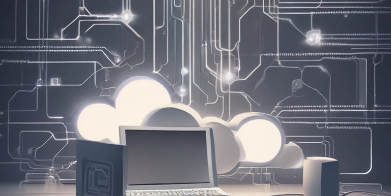 Close-up of a stylized atom model with orbiting electrons rendered in bright tech accent colors.