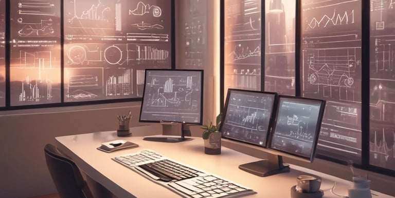 Abstract digital network with glowing nodes and circuit-like lines on a midnight blue background.