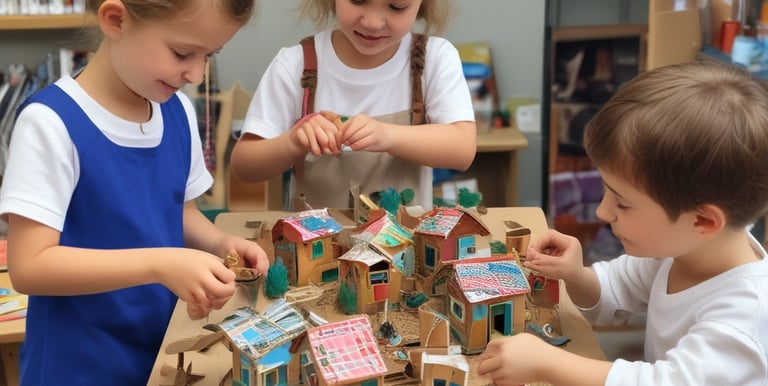 Young students sketching building designs with focused expressions.