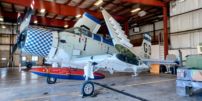 Antique airplane inside a hangar