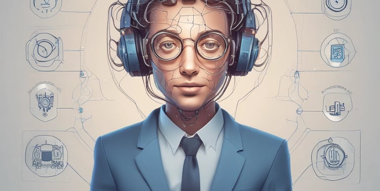 A team collaborating with AI technology on laptops in a modern office.