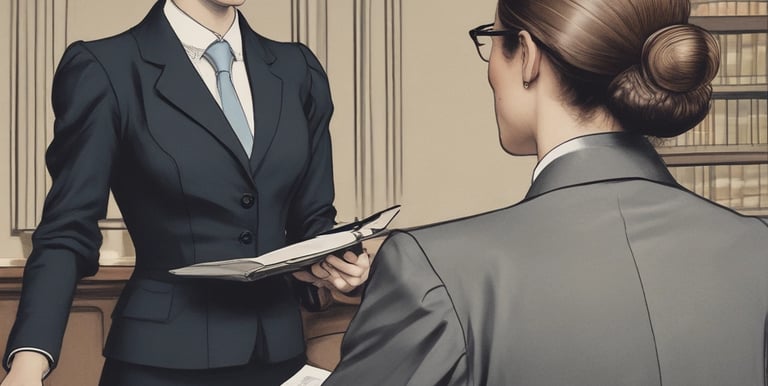 Photo of a lawyer consulting with a client in a modern office.