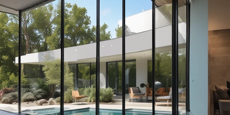 A commercial office building showcasing tinted windows that reduce glare and improve privacy.