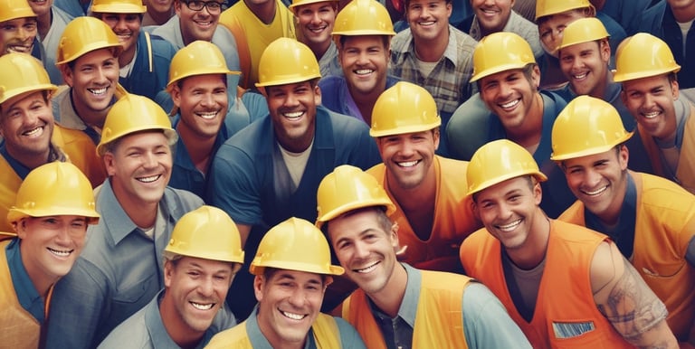 A retro-style office scene showing workers using computers with analog design elements.