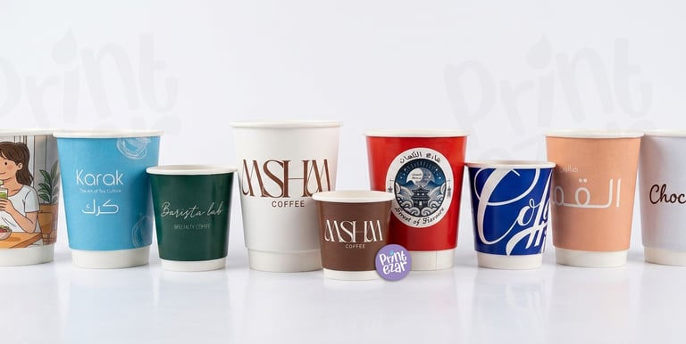Custom print your logos on paper cups UAE. Premium double wall branded cups at affordable prices.