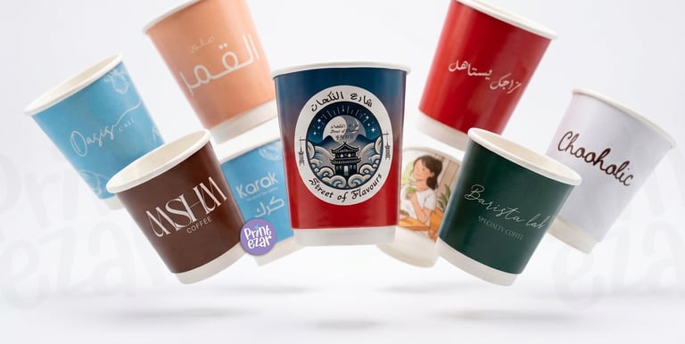 Printed double wall cups UAE: Premium custom logo printing on cups for cafes at best prices.
