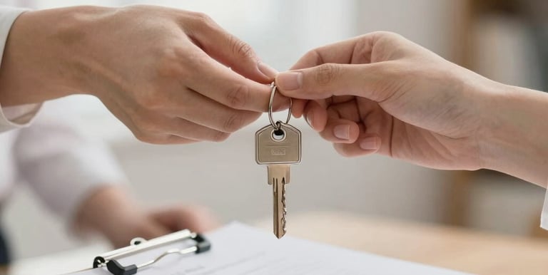 A welcoming modern Greek home with a navy blue door and golden sunlight.