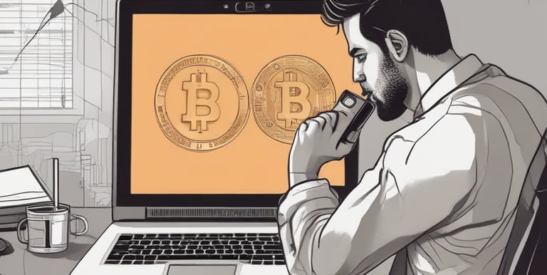 A close-up of a person analyzing Bitcoin charts on a laptop screen.