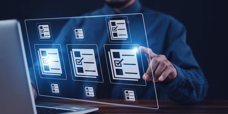 Image of a man looking at a laptop and virtual screen image