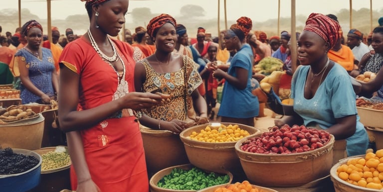 African women collaborating in an agro-processing workshop, sharing skills and knowledge.