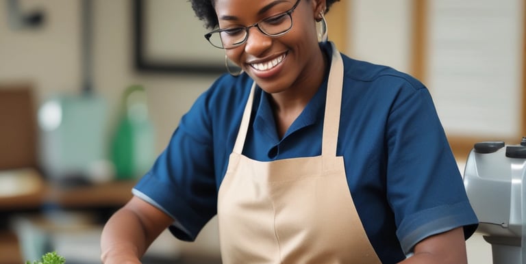 Women entrepreneurs networking at a trade fair showcasing their products.