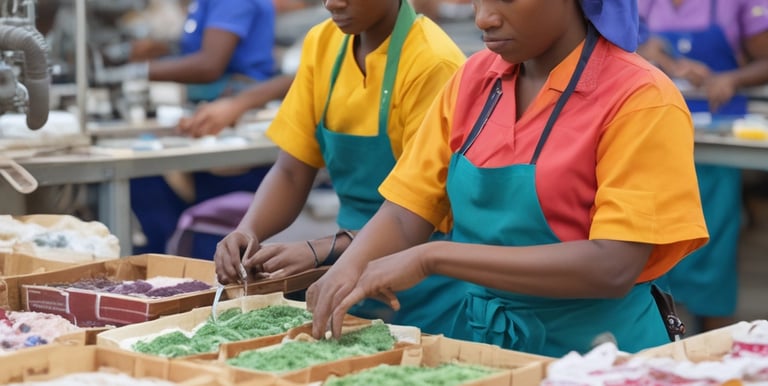 African women collaborating in an agro-processing workshop, sharing skills and knowledge.