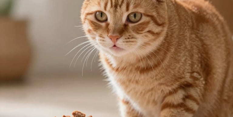 Fresh frozen cat food bowl with natural ingredients like proteins, vegetables, and grains.