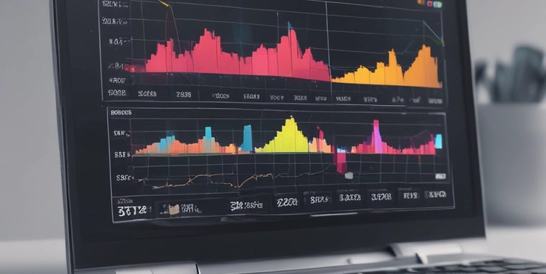 A calm workspace with a laptop displaying statistical charts and notes.