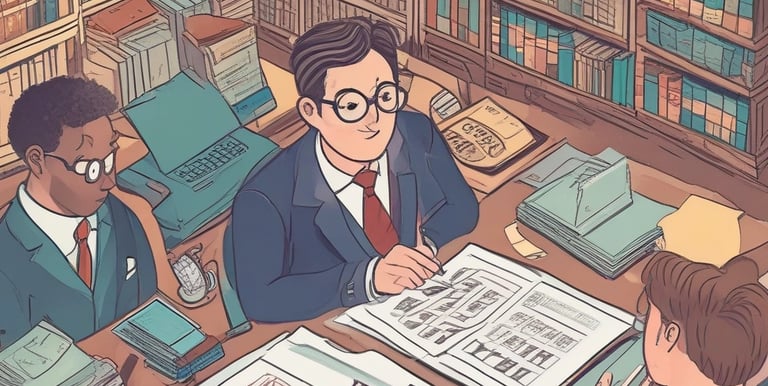 Close-up of hands working on financial documents and a laptop.