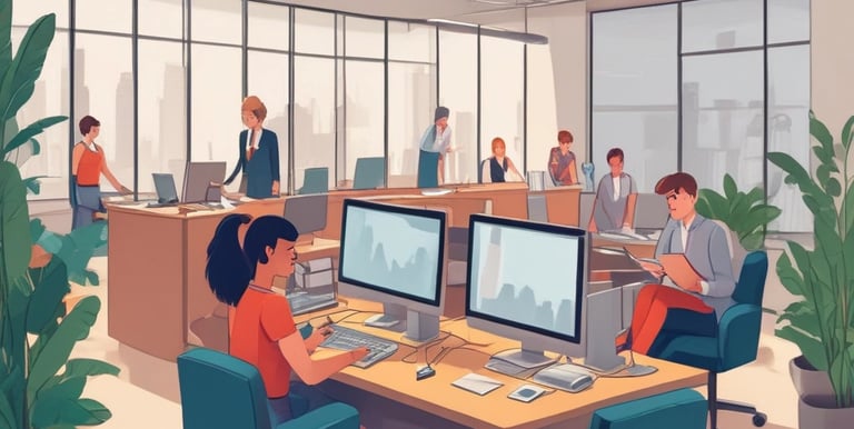 Close-up of hands working on financial documents and a laptop.