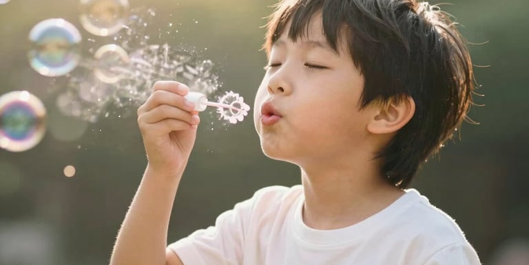 Close-up of a child performing a spirometry test with a friendly doctor guiding gently.
