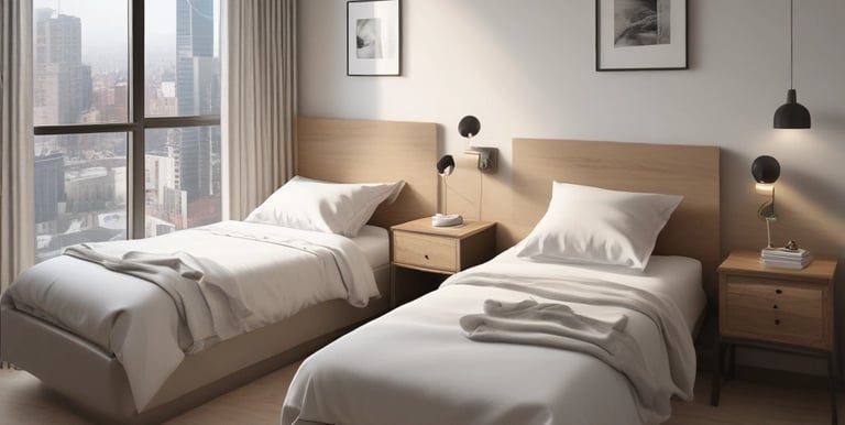 A bright, cozy living room with soft pink accents and comfortable seating.