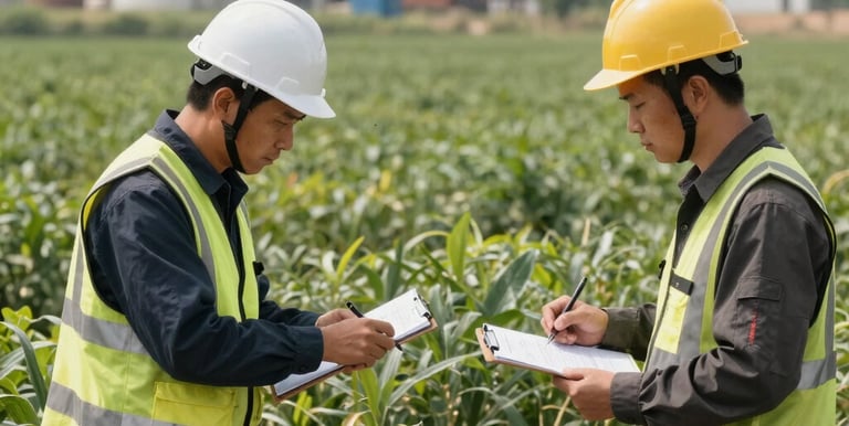 Team discussing climate strategy around a table with charts and laptops.