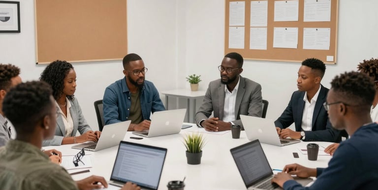 A professional consultant reviewing ESG audit documents with a client in a modern office.