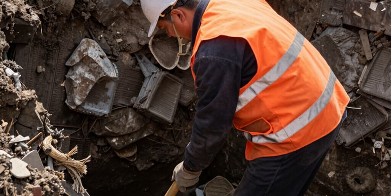 Technician inspecting underground sewer pipes with specialized equipment.