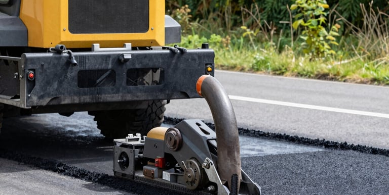 A civil engineer reviewing blueprints on a construction site with heavy machinery in the background.