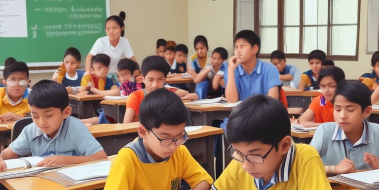 A teacher explaining complex concepts with enthusiasm to attentive students.