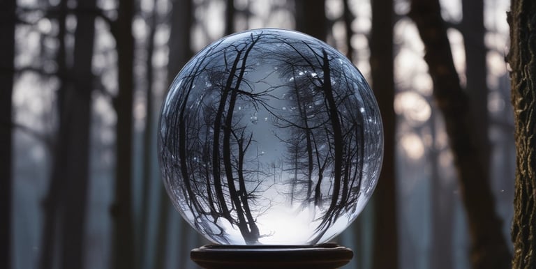A glowing crystal ball next to a smartphone displaying a chat conversation with a psychic.