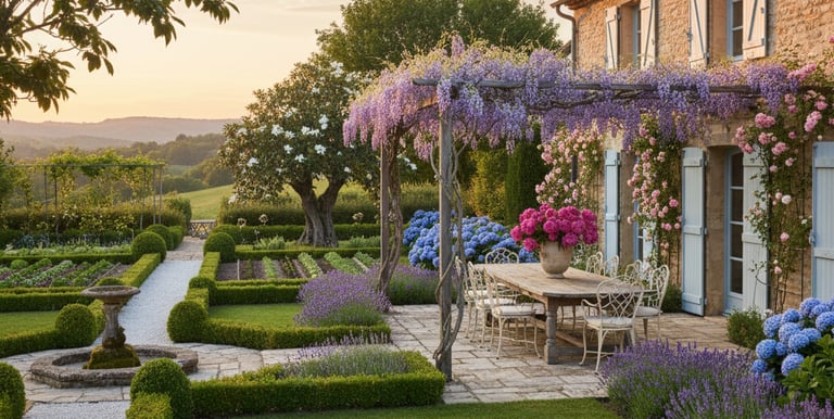 Conception de jardin style campagne chic avec massifs fleuris à Grenade 31