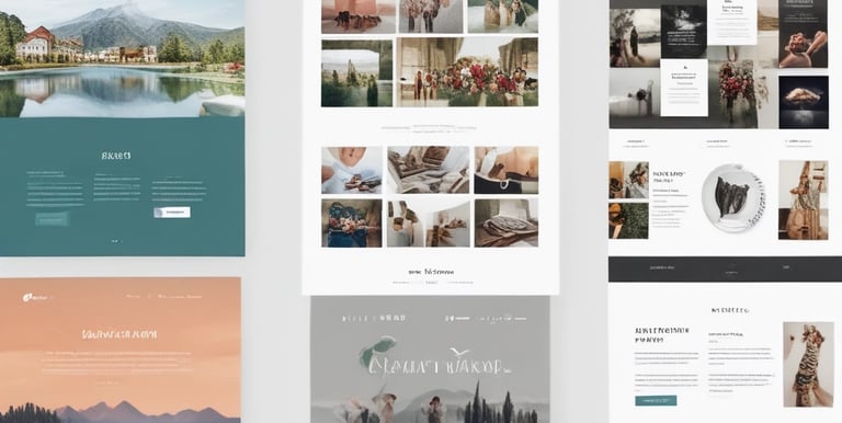 A sleek laptop displaying a vibrant, modern website design in progress.