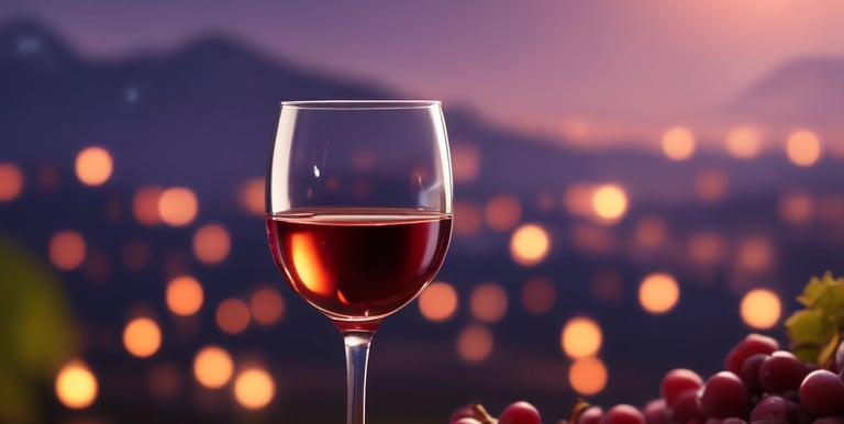 A relaxed evening scene showing a glass of red wine beside a small plate of cheese on the cafe’s rustic counter.