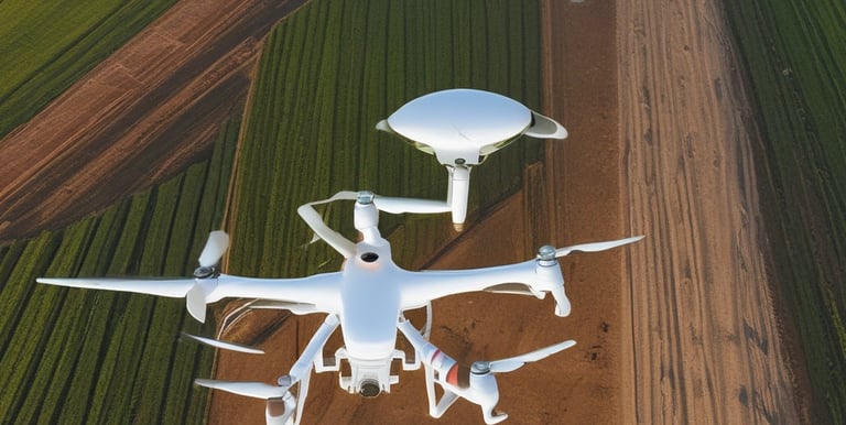 Close-up of a drone pilot operating controls with a city skyline in the background.