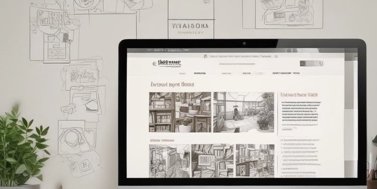 A small business owner happily working on a laptop in a cozy workshop filled with tools.