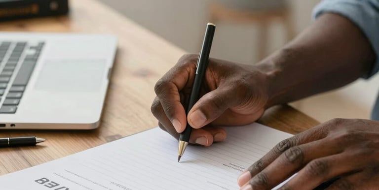 Close-up of hands typing on a laptop with government registration websites open.