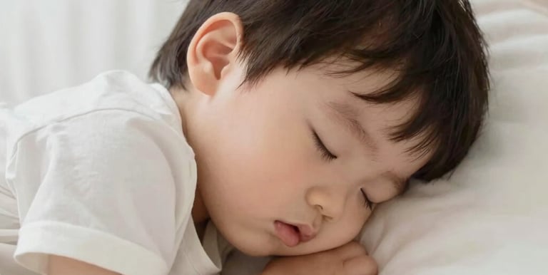 A warm, inviting scene of a parent gently rocking their toddler to sleep in a softly lit room.