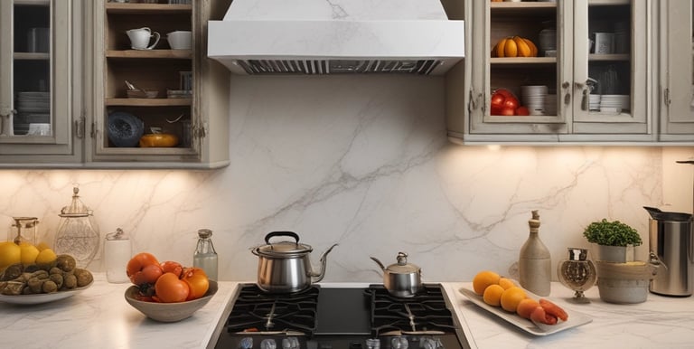 A handcrafted marble dining table with natural stone patterns in a cozy room.