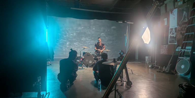 Creating a music video of drums in south bay creative space