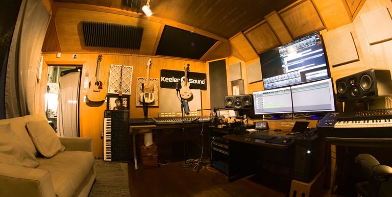 recording studio sound room in Torrance with pro tools and Adams S3H monitors