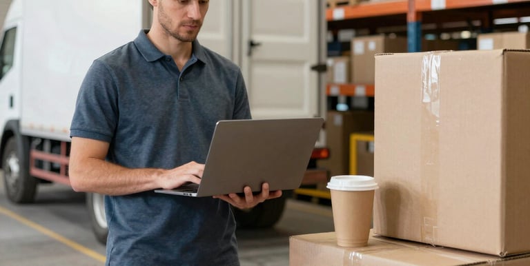 A professional team reviewing logistics plans in a sleek office setting.