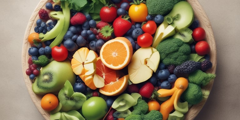 A vibrant display of fresh fruits and vegetables symbolizing healthy nutrition.