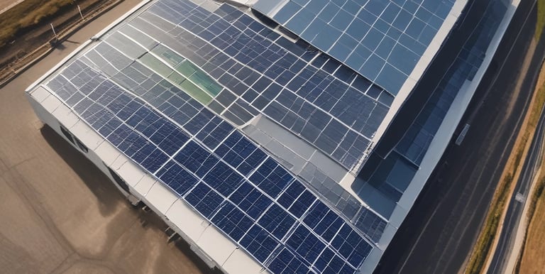 Technician analyzing thermal data on a tablet next to commercial solar installations.