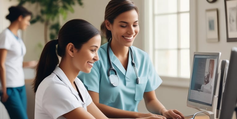 A compassionate nurse assisting an elderly patient with home care in a cozy living room.